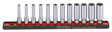 Flank socket set 1/4" 12-point deep on rail 12-pcs. redirect to product page